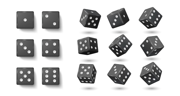 Black gambling dices realistic vector illustration set