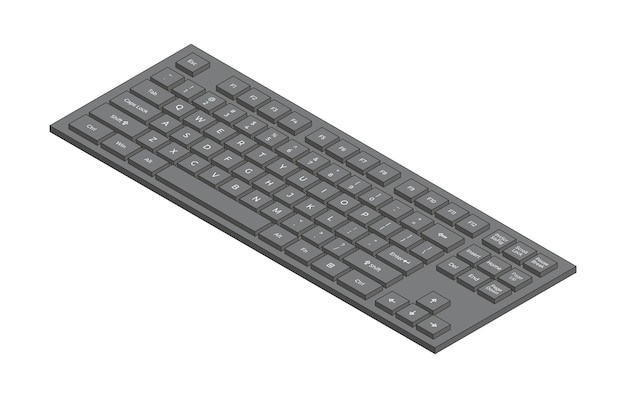 Black isometric keyboard with letters in minimalistic volumetric style