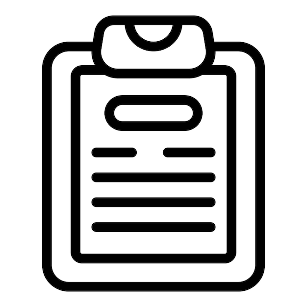 Black outline vector icon of a clipboard with a paper