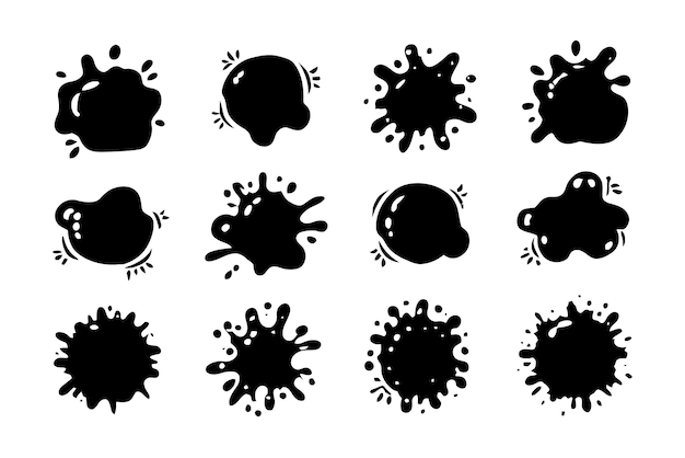 Black paint blots collection of vector icons