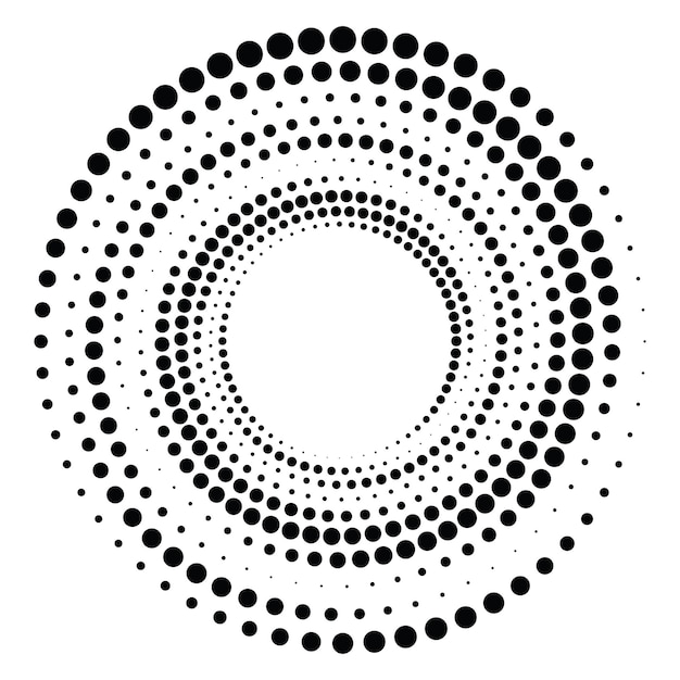 Black round halftone texture Dotted radial swirl or tornado shape Gradient circle Pop art retro style