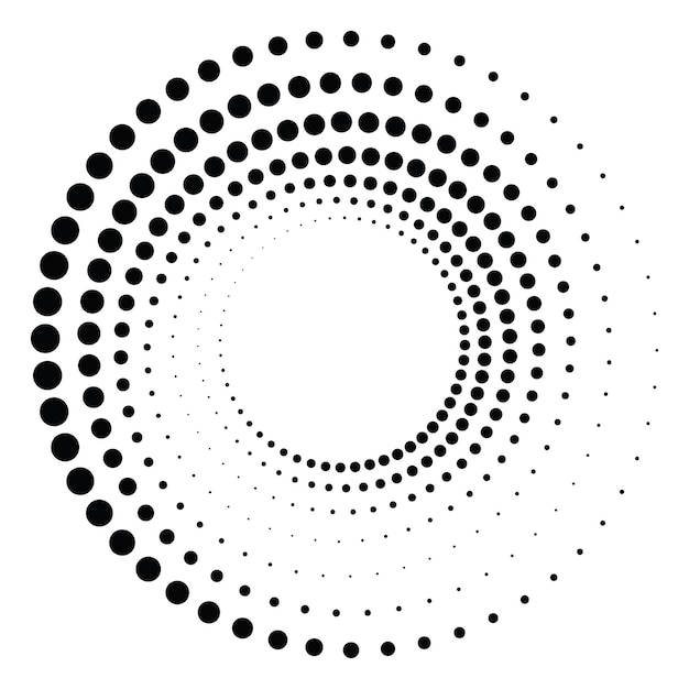Black round halftone texture Dotted radial swirl or tornado shape Gradient circle Pop art retro style