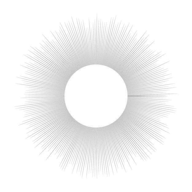Black sun rays on white background