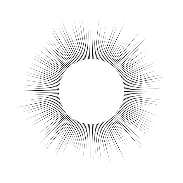 Black sun rays on white background