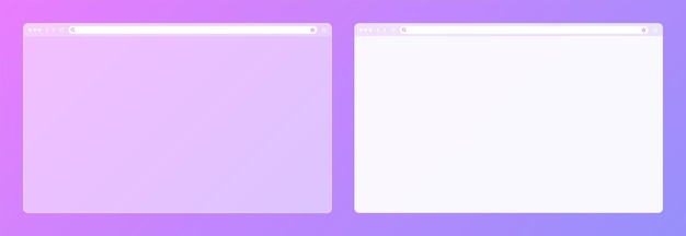 Blank transparent web browser window with toolbar and search field on colorful background Modern website internet page Browser mockup for computer tablet and smartphone Vector illustration