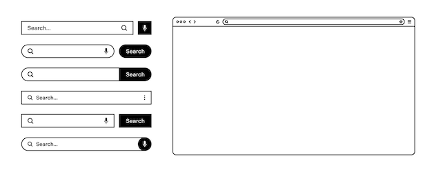 Blank web browser internet page window with toolbar and search bar field Modern website in flat style line art Browser mockup for computer tablet and smartphone Vector illustration