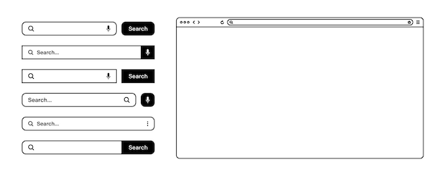 Blank web browser internet page window with toolbar and search bar field Modern website in flat style line art Browser mockup for computer tablet and smartphone Vector illustration