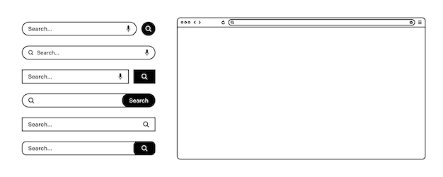 Blank web browser internet page window with toolbar and search bar field Modern website in flat style line art Browser mockup for computer tablet and smartphone Vector illustration