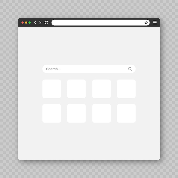 Blank web browser window with tab toolbar and search field modern website internet page in flat