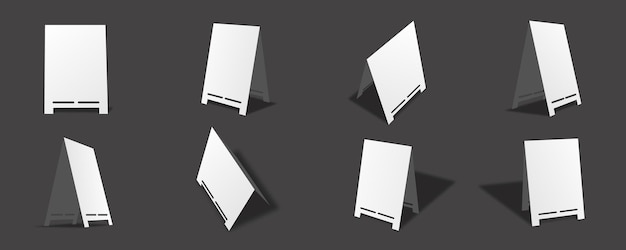 Blank white table card mockups collection with different views and angles