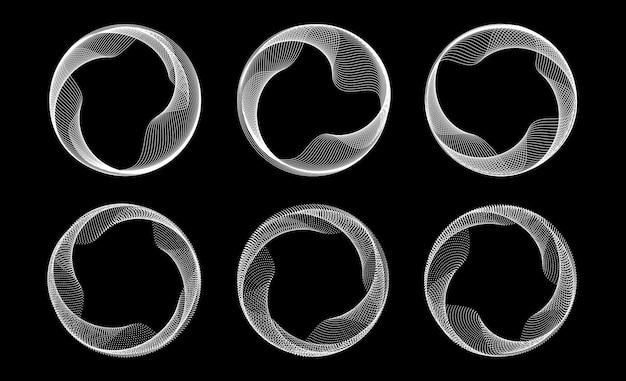 blend linear and dotted circle frames set black and white round border collection curved wave dots