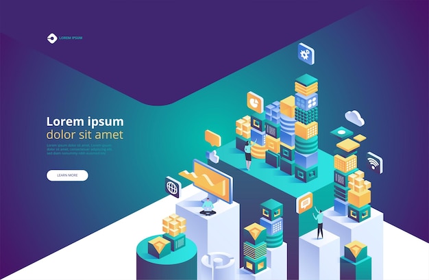 Blockchain concept. Isometric digital blocks or cubes connection