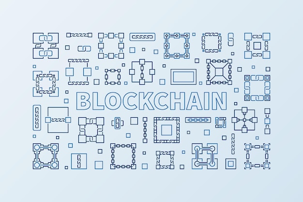Blockchain-konsepti vektori lineaarinen vaakasuora sininen banneri