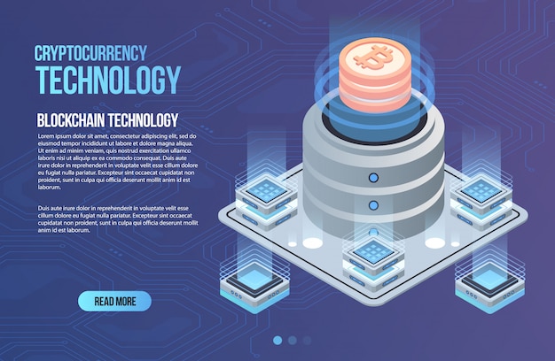 blockchain network business template. cryptocurrency and blockchain isometric composition. mining abstract technology. digital money system. layout for web and app.