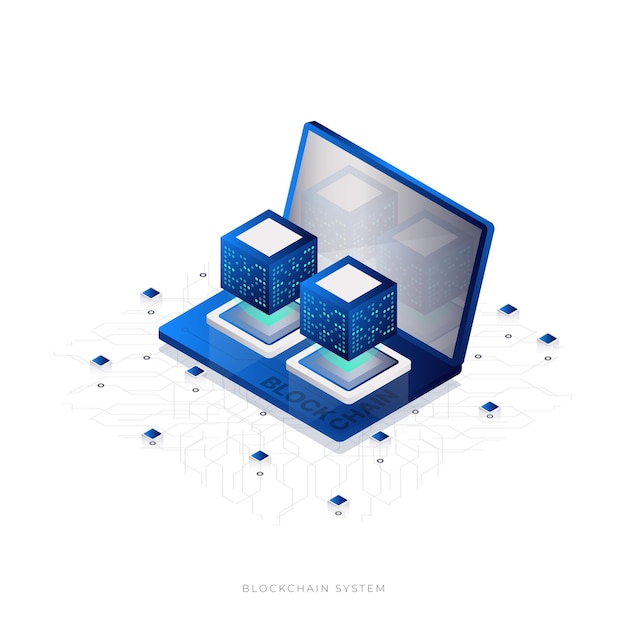 blockchain system technology isometric style