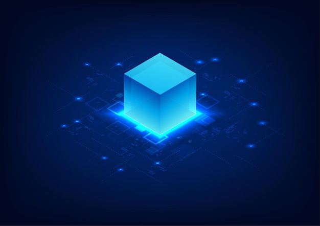 blockchain technology background blockchain technology box in the shape piggyback processing data