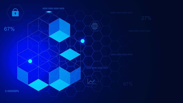 Blockchain technology banner background in futuristic design concept vector stock illustration