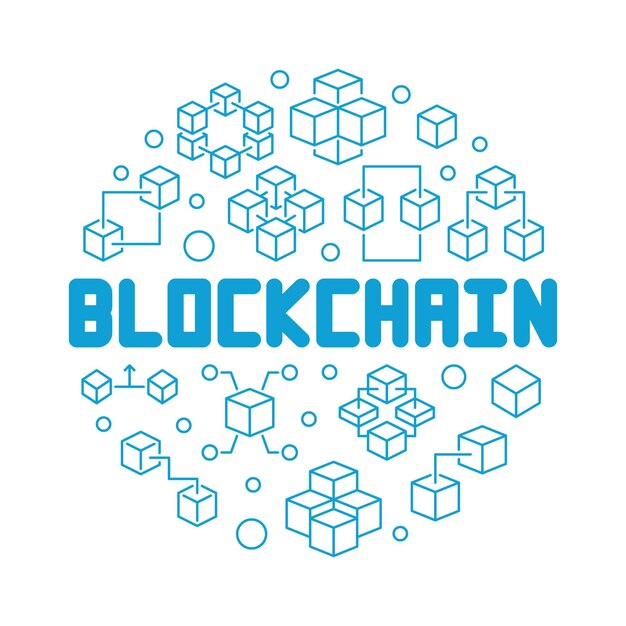 Blockchain technology blue round vector outline illustration
