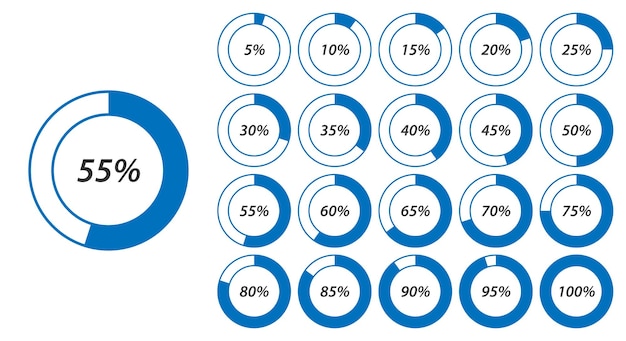 Blue Circular Percentage Progress Chart Set with Various Levels