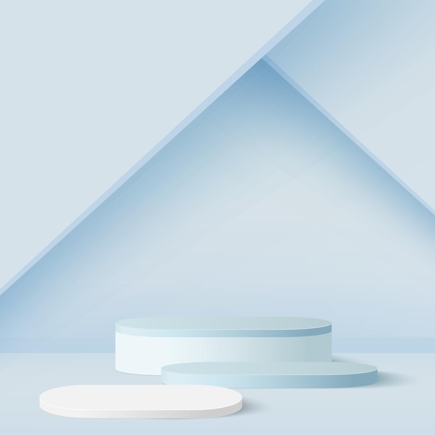 blue color geometric 3d podiums.