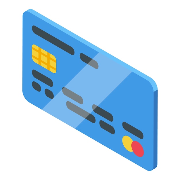 Blue credit card lying on a white surface isometric illustration