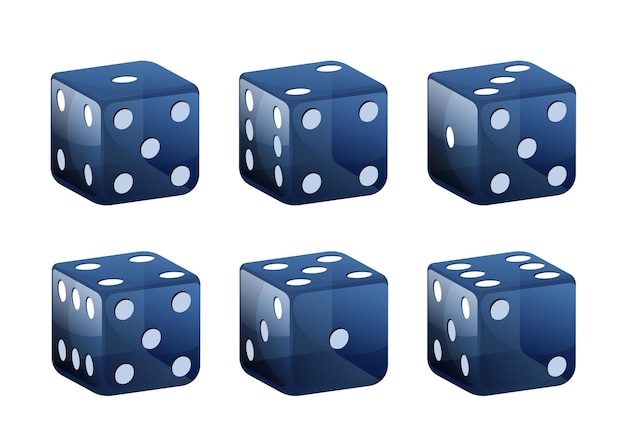 blue dice with white dots vector set isolated on white background 3d dice