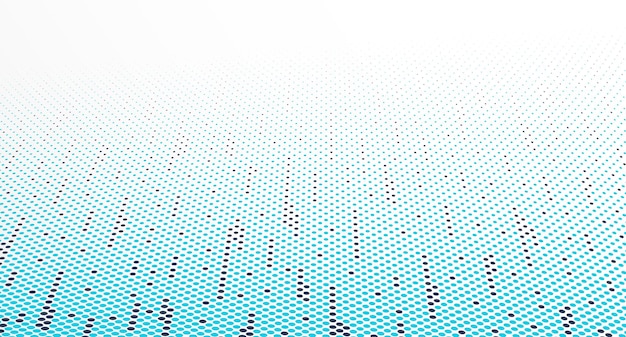 Blue dots in 3D perspective vector abstract background multimedia internet information theme wave stream of science technology or business blank template for ads