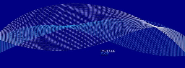 Blue dots in motion dark vector abstract background particles array wavy flow curve lines of points in movement technology and science illustration