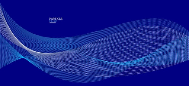 Blue dots in motion dark vector abstract background particles array wavy flow curve lines of points in movement technology and science illustration