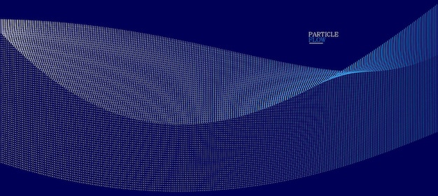 Blue dots in motion dark vector abstract background particles array wavy flow curve lines of points in movement technology and science illustration