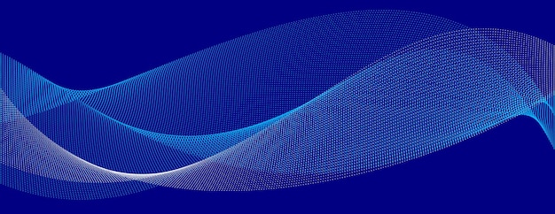Blue dots in motion dark vector abstract background particles array wavy flow curve lines of points in movement technology and science illustration