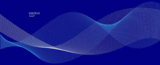 Blue dots in motion dark vector abstract background particles array wavy flow curve lines of points in movement technology and science illustration
