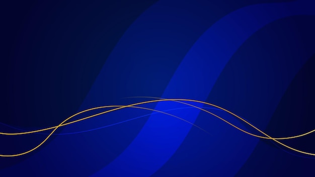 Blue dynamic abstract vector background with gold wave lines and blue luxury background