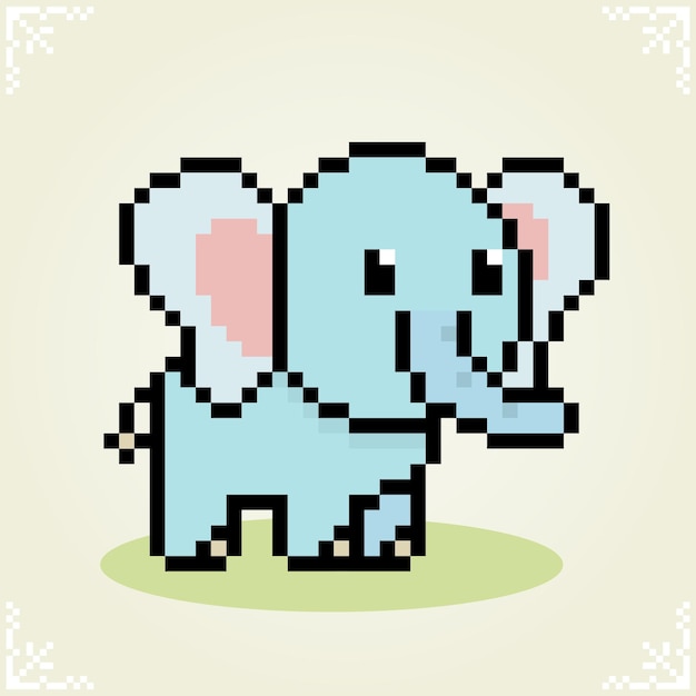Blue elephant in 8 bit of pixel art for game assets or cross stitch patterns