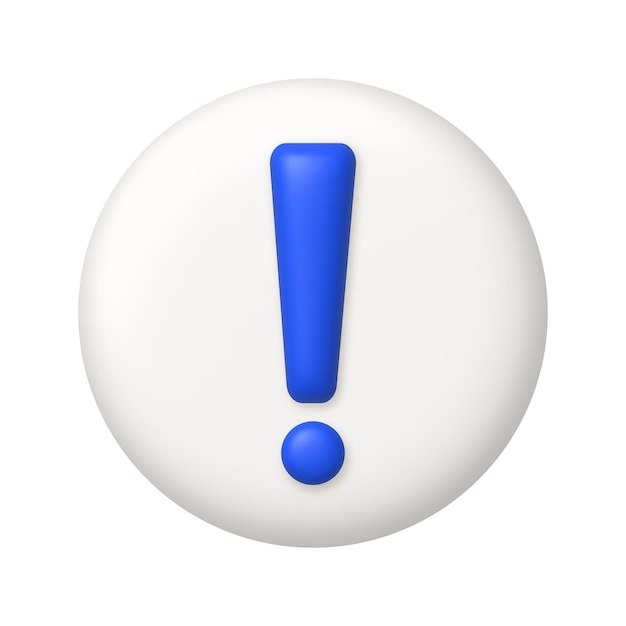 blue exclamation mark symbol on a white button. 3d realistic vector design element