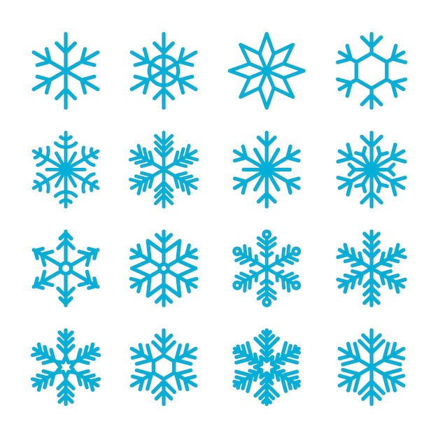 blue flat snowflake illustration shape icon vector collection set design