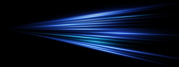 blue light speed streaks with perspective dynamic motion trail on dark background neon laser beams