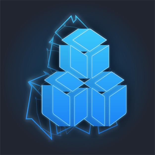 Blue Lighting Thunder Effect Cubes Icon with Dark Background