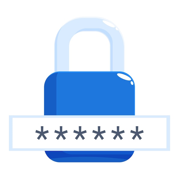 Blue padlock protecting password with asterisks illustrating cybersecurity