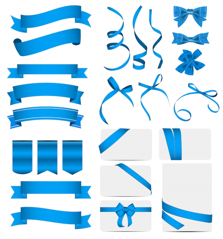 Vektori blue ribbon and bow set.