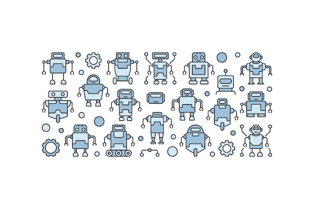 Blue robots concept vector illustration on white background