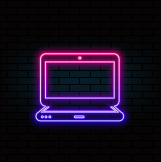 Blue simple neon laptop sign Digital store Electronics store board Bright poster Stock vector illust