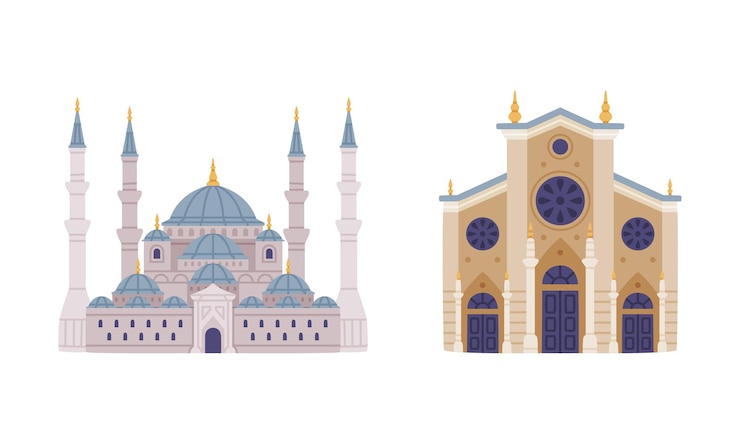 Vektori blue sultan mosque and palace as turkey traditional building vector set