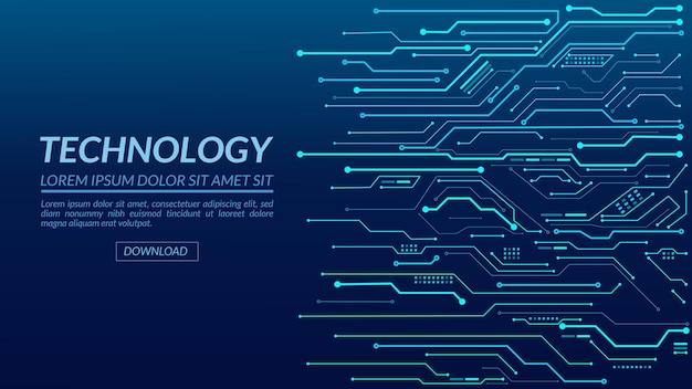 blue technology background with circuit diagram and text area glowing blue circuit