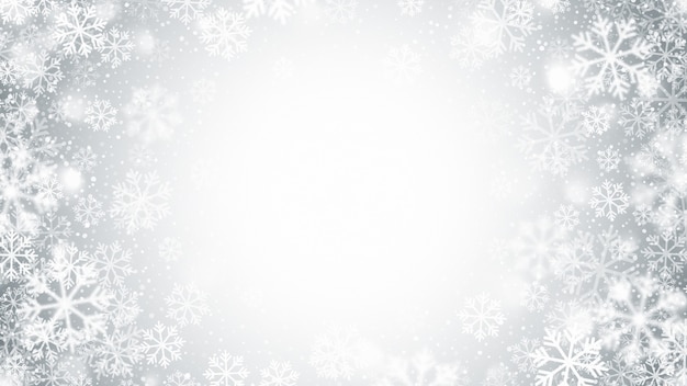 Blurred Motion Flying Snowflakes Abstract Christmas Decoration On Light Silver Background