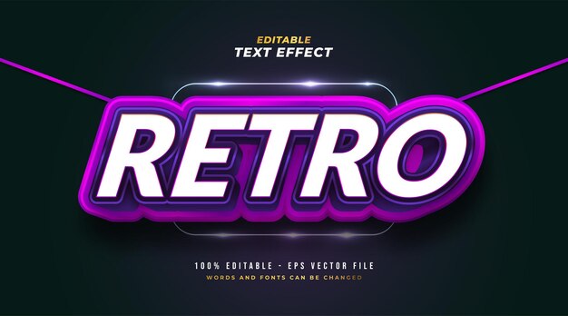 Bold Retro Text Style in White and Purple with 3D Embossed Effect. Editable Text Style Effect