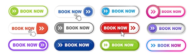 Book now button web banner templates set on transparent background