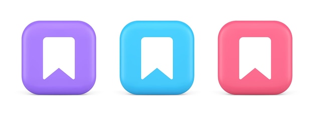 Bookmark tag flag button book reading document learning remember web app 3d realistic icon