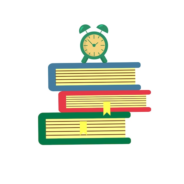 books with an alarm clock at the top of them