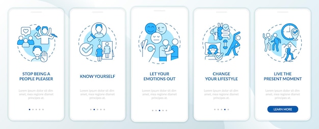 Boost self esteem blue onboarding mobile app screen